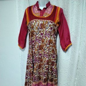 J.Junaid Women Dress Size 38 S Small Fushia Orange White Summer 3/4 Sleeves *002